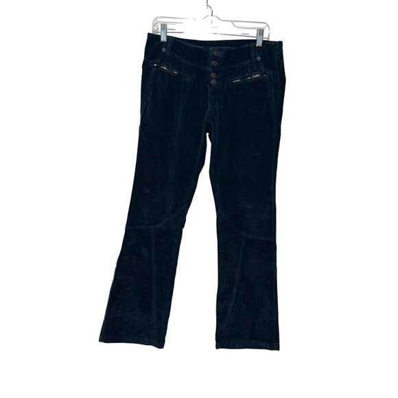 Free People Dark Blue Zipper Pockets Hit Back Velour Flare Pants Women's Size  6 - Picture 2 of 9